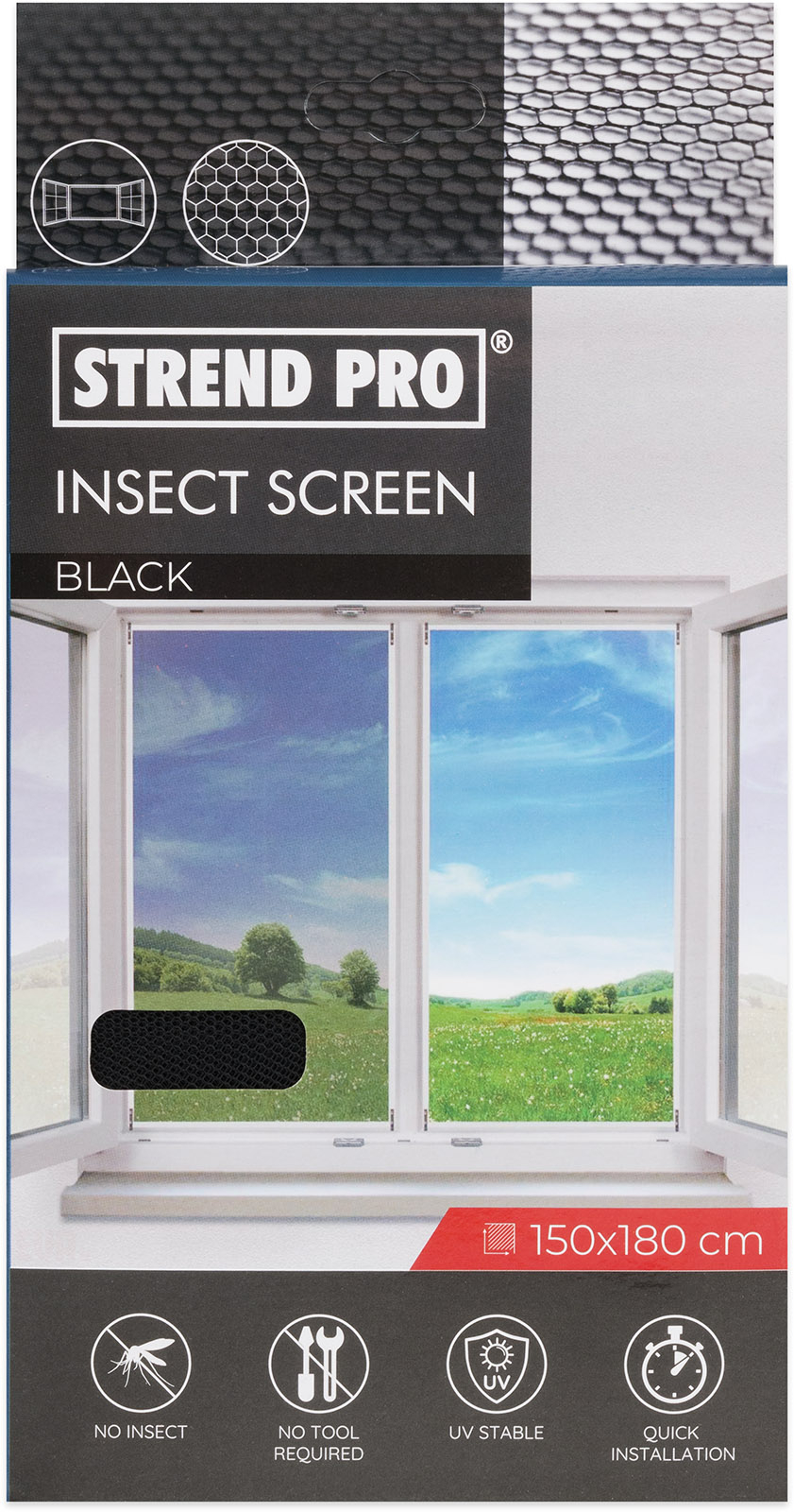 Strend Pro Síť okenní proti hmyzu 150x180 cm, černá, PE ZAHRADA Sklad6 1646