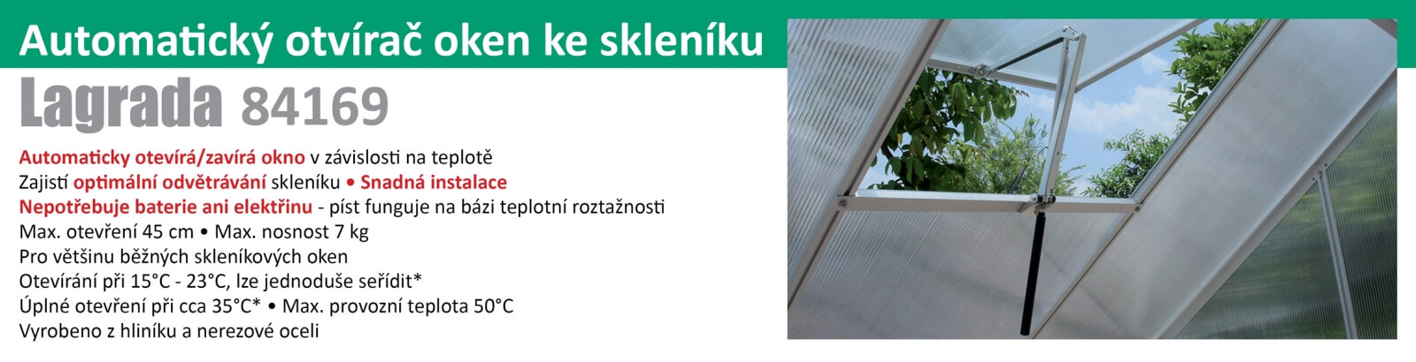 Automatický otvírač skleníkových oken Lagrada 2350 ZAHRADA Sklad6 2350