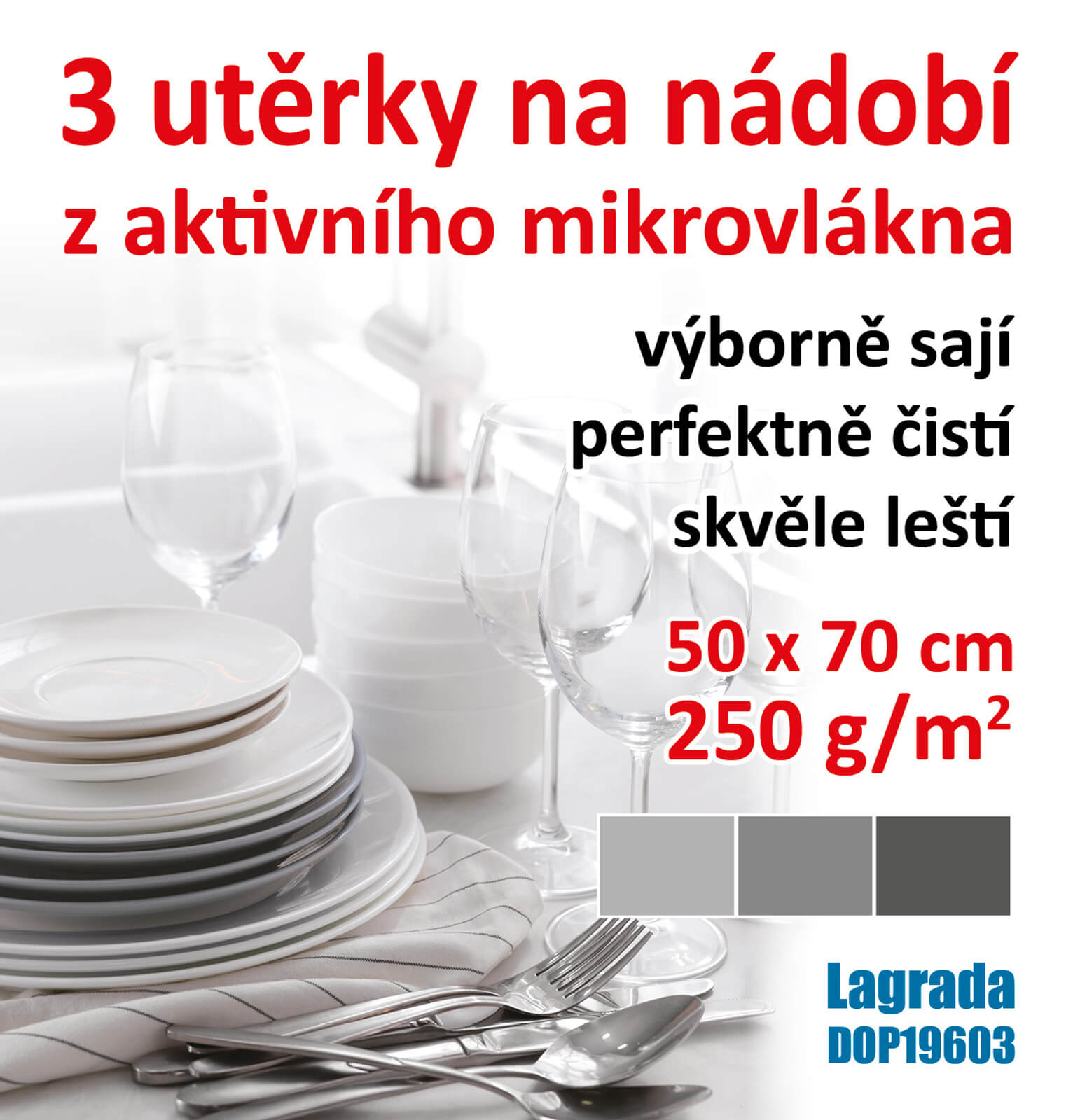 Lagrada Kvalitní utěrky na nádobí Lagrada, mikrovlákno, vaflový vzor 70 x 50 cm - 3ks 2214 ZAHRADA Sklad6 2214 >100