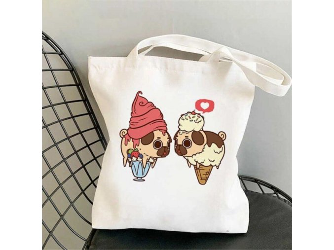 Plátěná taška mopsík zmrzlinky