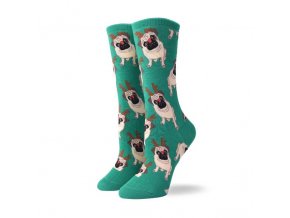 Ponožky s mopsoušem vánoční zelené