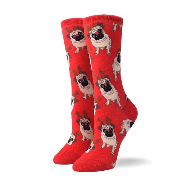 Ponožky s mopsoušem vánoční Barva: Červená