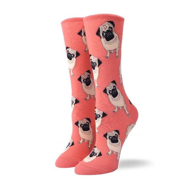 Ponožky s mopsoušem vánoční Barva: Růžová