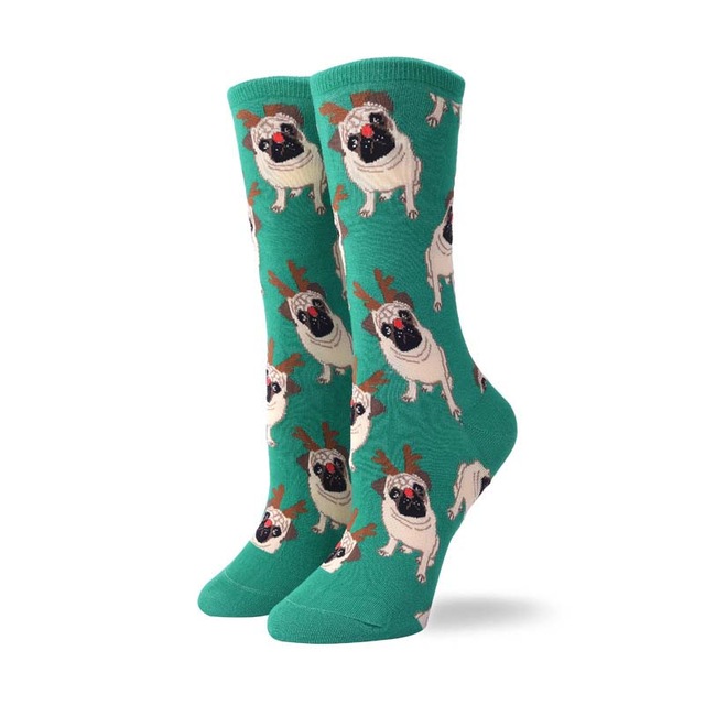 Ponožky s mopsoušem vánoční Barva: Zelená