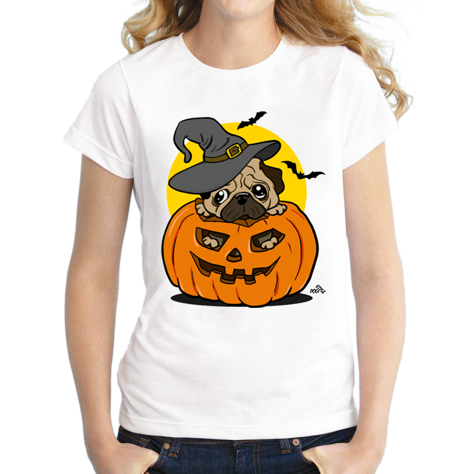 Triko pro holky mopsí halloween Barva: Bílá, Velikost: XXL