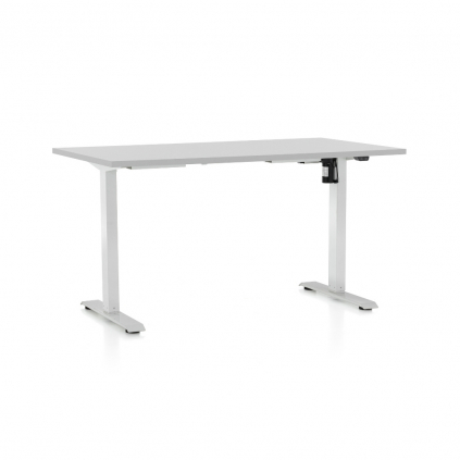 Výškově nastavitelný stůl OfficeTech A, 140 x 80 cm, bílá podnož, světle šedá