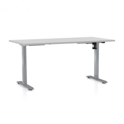 Výškově nastavitelný stůl OfficeTech A, 160 x 80 cm, šedá podnož, světle šedá