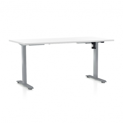 Výškově nastavitelný stůl OfficeTech A, 160 x 80 cm, šedá podnož, bílá