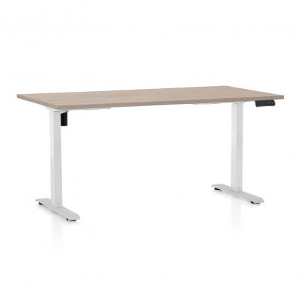 Výškově nastavitelný stůl OfficeTech B, 160 x 80 cm, bílá podnož, dub