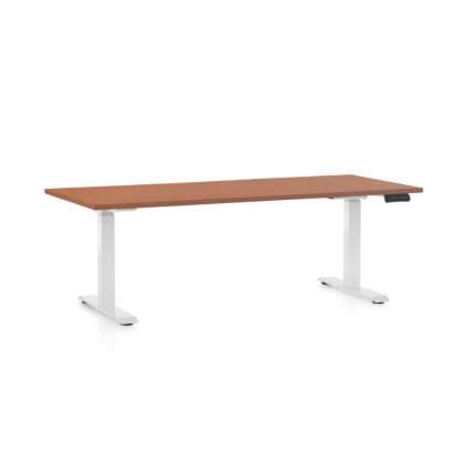 Výškově nastavitelný stůl OfficeTech C, 180 x 80 cm, bílá podnož, třešeň