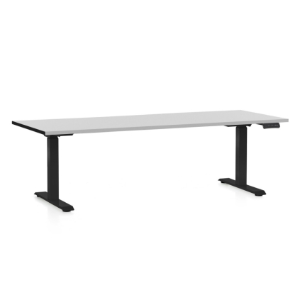 Výškově nastavitelný stůl OfficeTech C, 200 x 80 cm, černá podnož, světle šedá