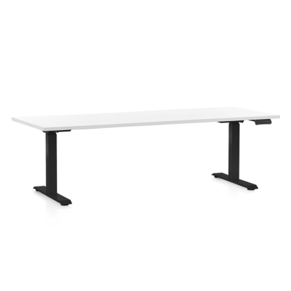 Výškově nastavitelný stůl OfficeTech C, 200 x 80 cm, černá podnož, bílá