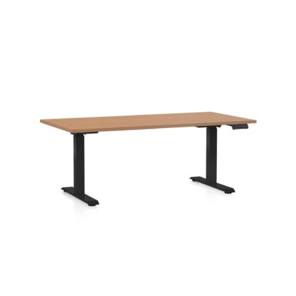 Výškově nastavitelný stůl OfficeTech D, 160 x 80 cm, černá podnož, buk