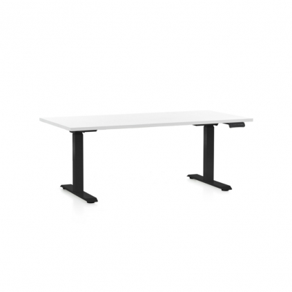 Výškově nastavitelný stůl OfficeTech D, 160 x 80 cm, černá podnož, bílá