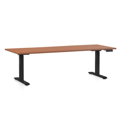 Výškově nastavitelný stůl OfficeTech D, 200 x 80 cm, černá podnož, třešeň