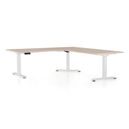 Výškově nastavitelný stůl OfficeTech Angle, 180 + 120 cm, bílá podnož, dub