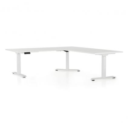 Výškově nastavitelný stůl OfficeTech Angle, 180 + 120 cm, bílá podnož, bílá