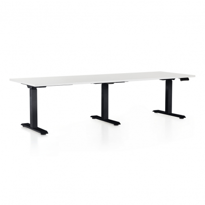 Výškově nastavitelný stůl OfficeTech Long, 240 x 80 cm, černá podnož, bílá