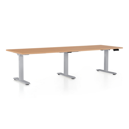Výškově nastavitelný stůl OfficeTech Long, 240 x 80 cm, šedá podnož, buk