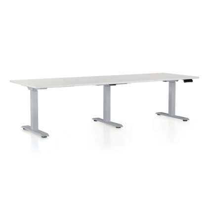 Výškově nastavitelný stůl OfficeTech Long, 240 x 80 cm, šedá podnož, světle šedá