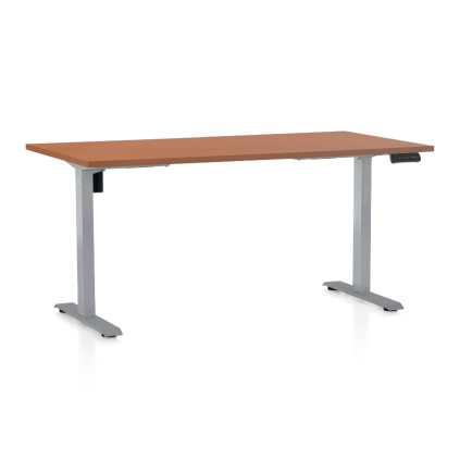 Výškově nastavitelný stůl OfficeTech B, 160 x 80 cm, šedá podnož, třešeň