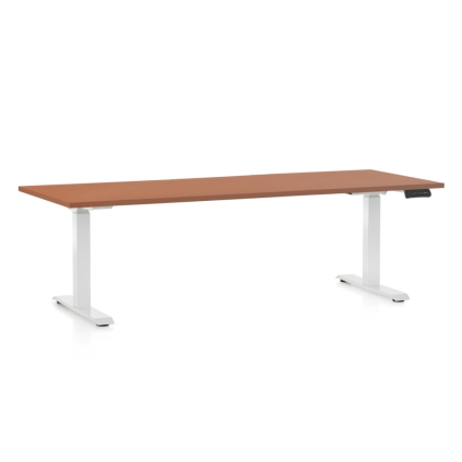 Výškově nastavitelný stůl OfficeTech D, 200 x 80 cm, bílá podnož, třešeň