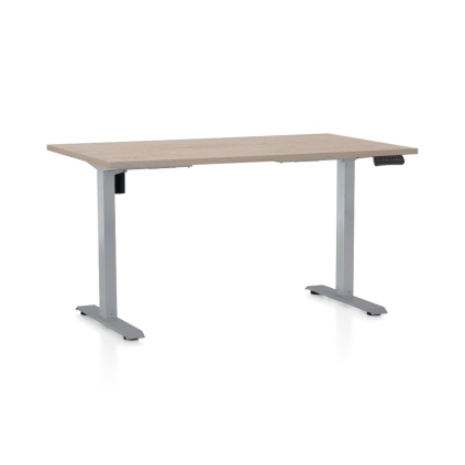 Výškově nastavitelný stůl OfficeTech B, 120 x 80 cm, šedá podnož, dub