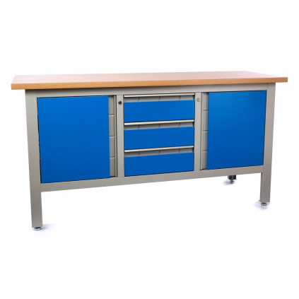 Dílenský stůl Solid Compact+ se zásuvkami, 170 × 60 × 86,5 cm, modrá - ral 5012