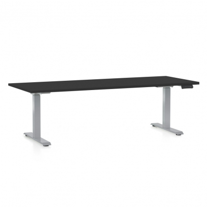 Výškově nastavitelný stůl OfficeTech D, 200 x 80 cm, šedá podnož, černá