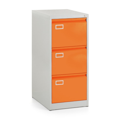 Kovová kartotéka A4 - 3 zásuvky, 45,5 x 62 x 101,5 cm, cylindrický zámek, oranžová - ral 2004