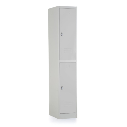 Kovová šatní skříňka - 2 boxy, 38 x 45 x 185 cm, otočný zámek, šedá - ral 7035