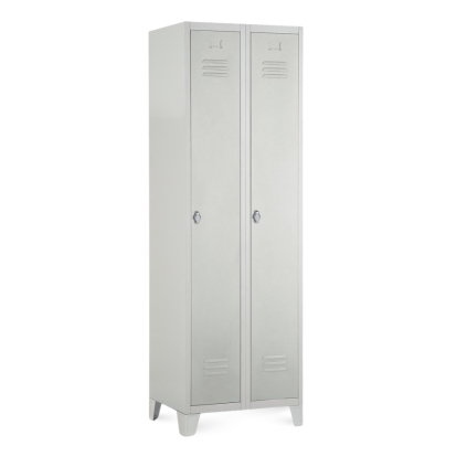 Kovová šatní skříňka, 60 x 50 x 190 cm, pevné nohy, otočný zámek, světle šedá - ral 7035