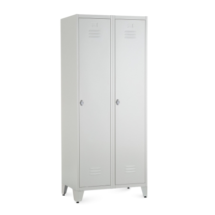 Kovová šatní skříňka, 80 x 50 x 191,5 cm, nastavitelné nožky, otočný zámek, světle šedá - ral 7035