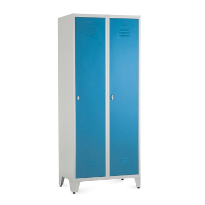 Kovová šatní skříňka, 80 x 50 x 191,5 cm, nastavitelné nožky, otočný zámek, modrá - ral 5012