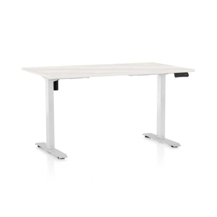 Výškově nastavitelný stůl OfficeTech B, 120 x 80 cm, bílá podnož, bílý jasan