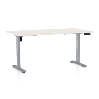 Výškově nastavitelný stůl OfficeTech B, 160 x 80 cm, šedá podnož, bílý jasan