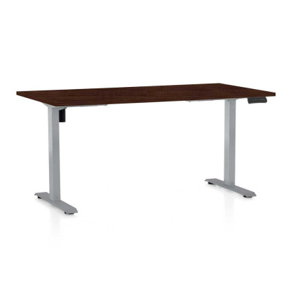 Výškově nastavitelný stůl OfficeTech B, 160 x 80 cm, šedá podnož, wenge
