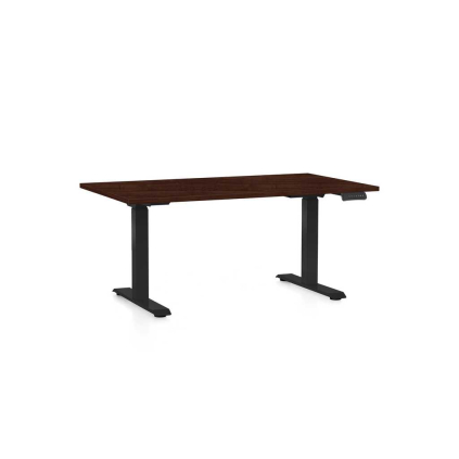 Výškově nastavitelný stůl OfficeTech C, 140 x 80 cm, černá podnož, wenge