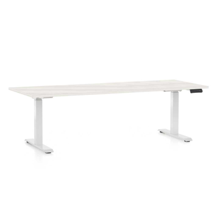 Výškově nastavitelný stůl OfficeTech C, 200 x 80 cm, bílá podnož, bílý jasan