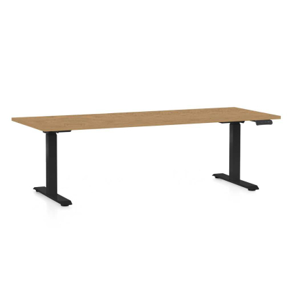 Výškově nastavitelný stůl OfficeTech C, 200 x 80 cm, černá podnož, dub kamenný