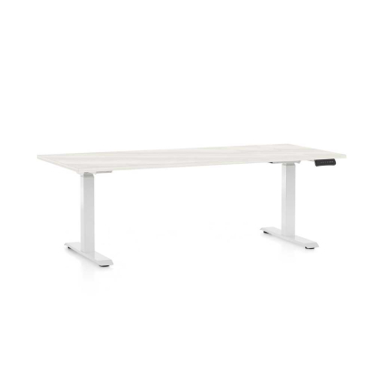 Výškově nastavitelný stůl OfficeTech D, 180 x 80 cm, bílá podnož, bílý jasan