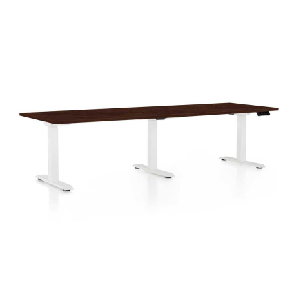 Výškově nastavitelný stůl OfficeTech Long, 240 x 80 cm, bílá podnož, wenge