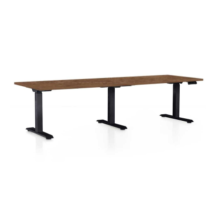Výškově nastavitelný stůl OfficeTech Long, 240 x 80 cm, černá podnož, dub silverjack