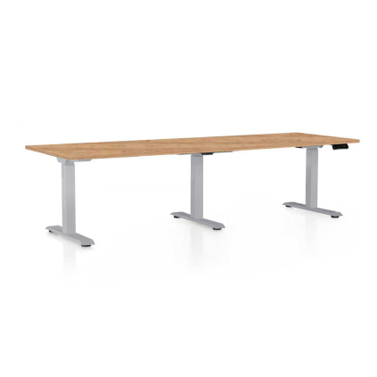 Výškově nastavitelný stůl OfficeTech Long, 240 x 80 cm, šedá podnož, dub kraft