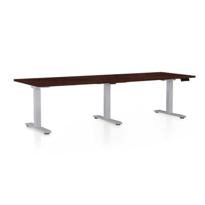Výškově nastavitelný stůl OfficeTech Long, 240 x 80 cm, šedá podnož, wenge