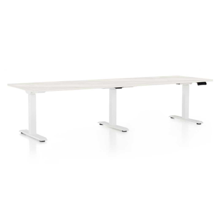 Výškově nastavitelný stůl OfficeTech Long, 260 x 80 cm, bílá podnož, bílý jasan