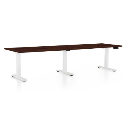 Výškově nastavitelný stůl OfficeTech Long, 260 x 80 cm, bílá podnož, wenge