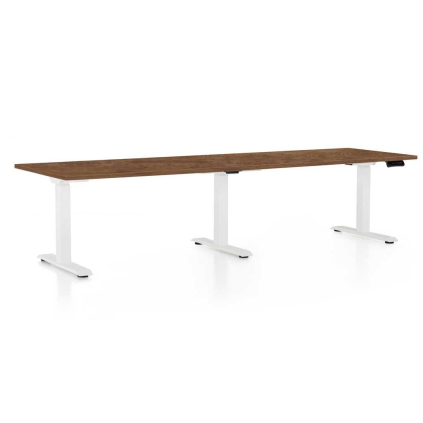 Výškově nastavitelný stůl OfficeTech Long, 260 x 80 cm, bílá podnož, dub silverjack