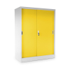 58250 1 stredni univerzalni kovova skrin s posuvnymi dvermi 90 x 40 x 120 cm cylindricky zamek zluta ral 1023