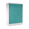 58256 1 stredni univerzalni kovova skrin s posuvnymi dvermi 90 x 40 x 120 cm cylindricky zamek zelena ral 6033